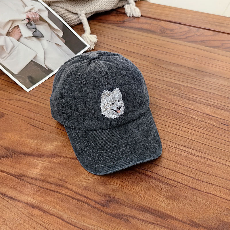 Men's Heavy Industry Washed Blogger Dog Pattern Peaked Cap