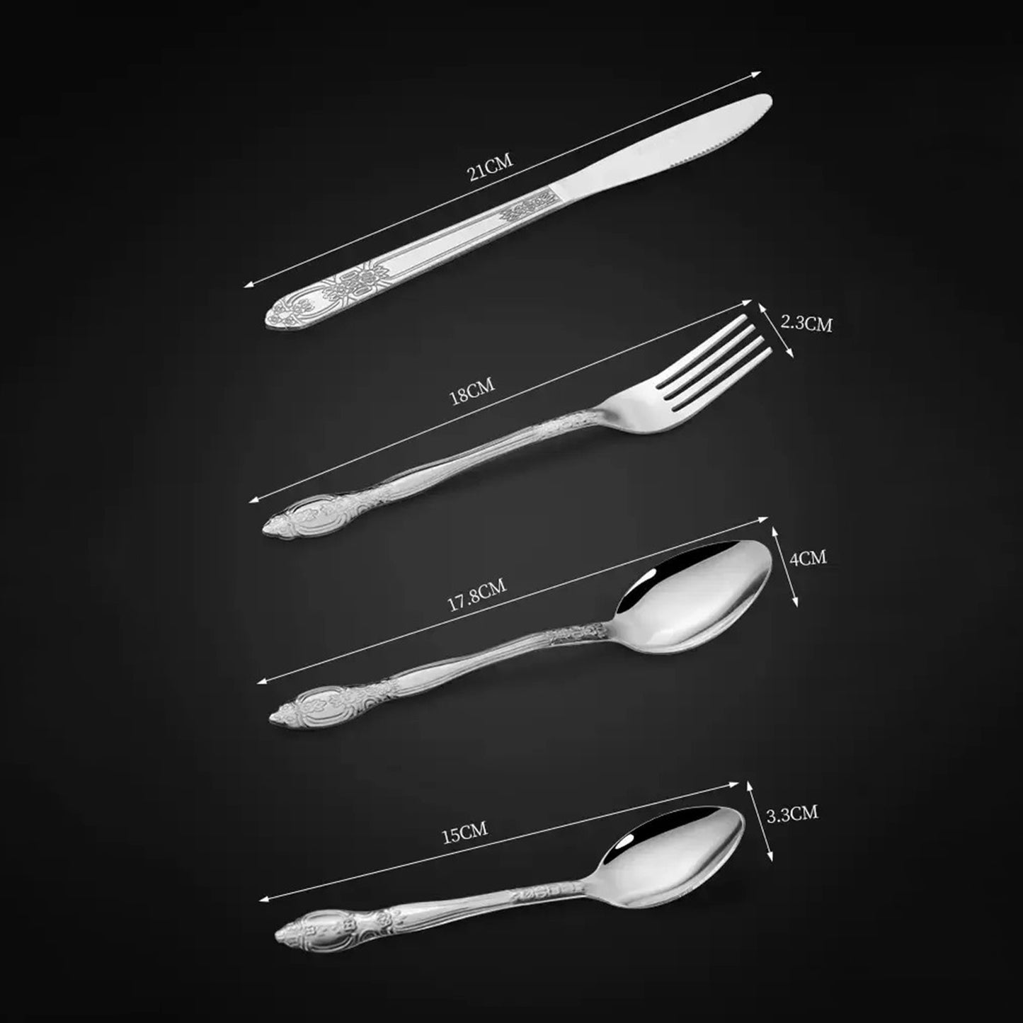 Deluxe Premium Cutlery Flatware Set For The Home - Stainless Steel Cutlery Service With 1 Dinner Fork, 1 Dinner Knife, 1 Dinner Spoon And 1 Tea Spoon - Durable, Elegant And Rust-resista