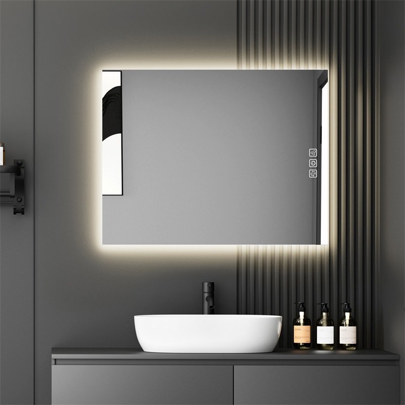 LED Bathroom Mirror Bright Backlight, 5 Mins Defog, Full HD Reflected Wall Mounted Vanity Mirror, 3 Colors Stepless Dimmable, CRI90, Memory Function, Anti-Fog