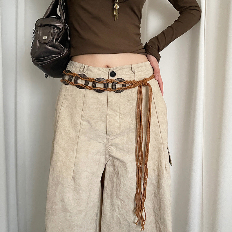 Retro Ethnic Style Hand-woven Ring Waist Strap Women
