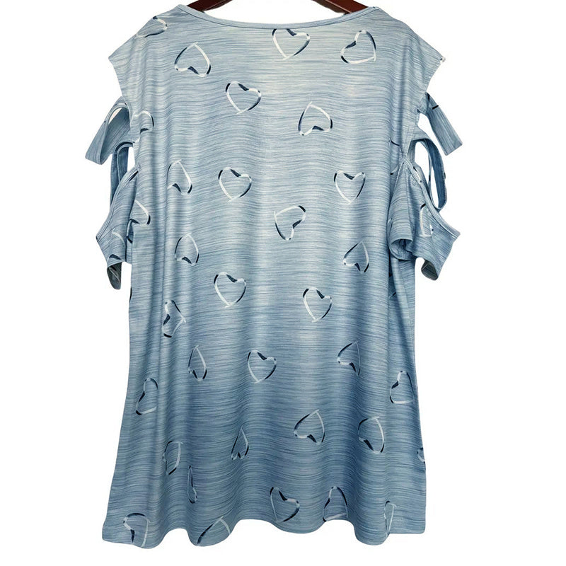 Women Cold Shoulder Tops Casual Loose Hollow Out Short Sleeve T Shirt Sexy V Neck Tops Blouses