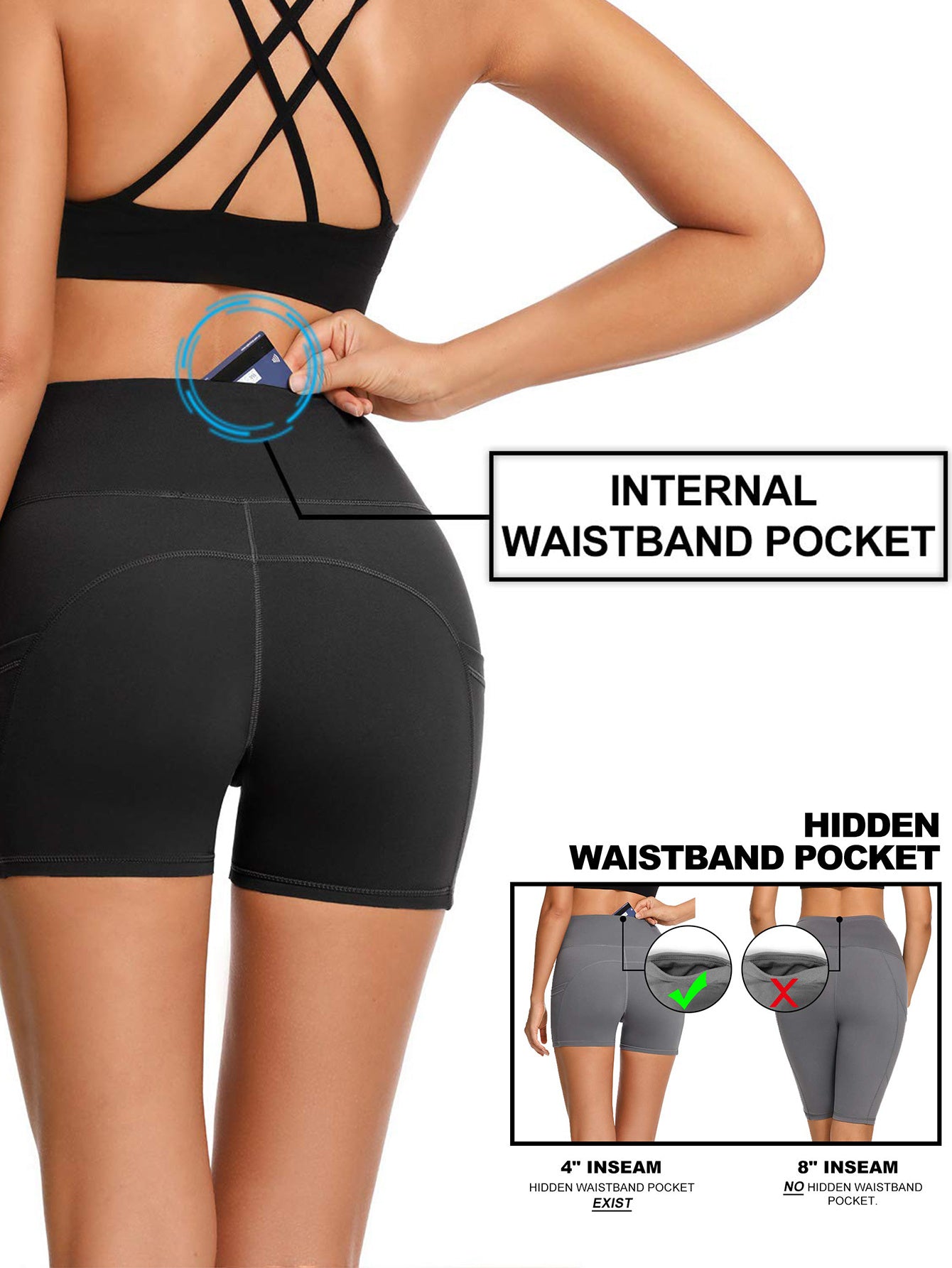 Yoga Pants - Three Points High Waist, 3 Pairs Of Black, Zhangqing, Light Blue