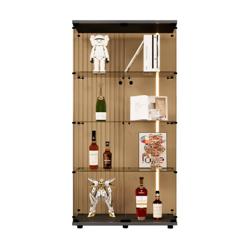 Double Door Tawny Glass Display Cabinet 4 With Door Shelves, Floor-to-ceiling Rare Bookshelf, Suitable For Living Room, Bedroom, Office