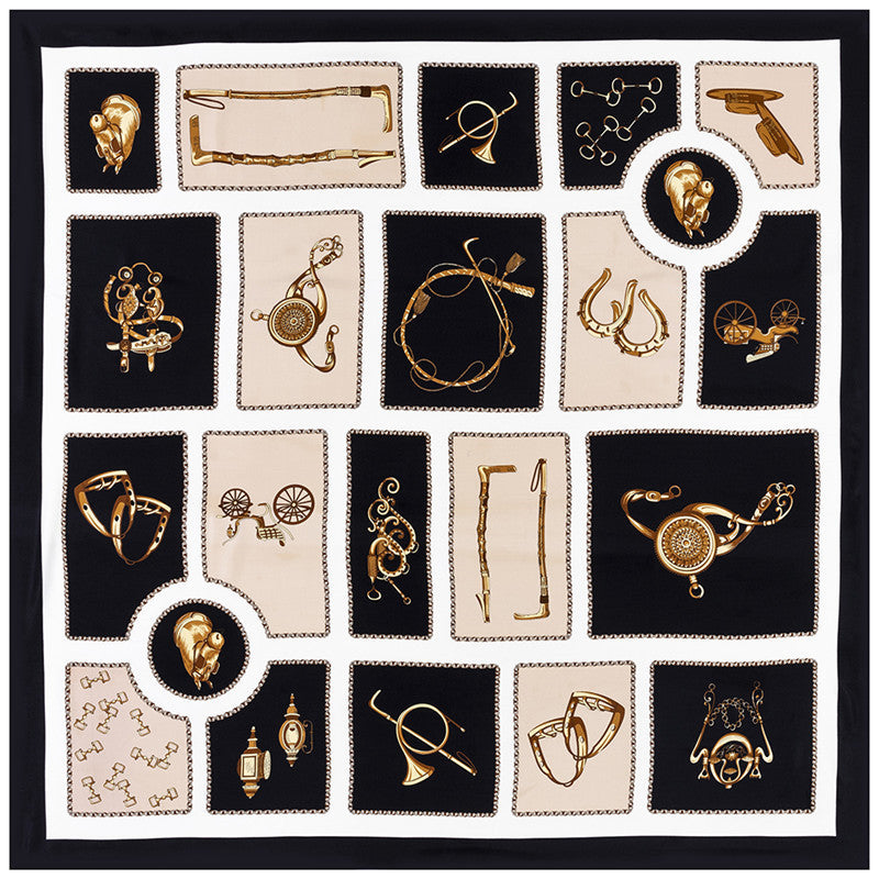 Ladies Carriage Print 130cm Twill Silk Shawl Scarf