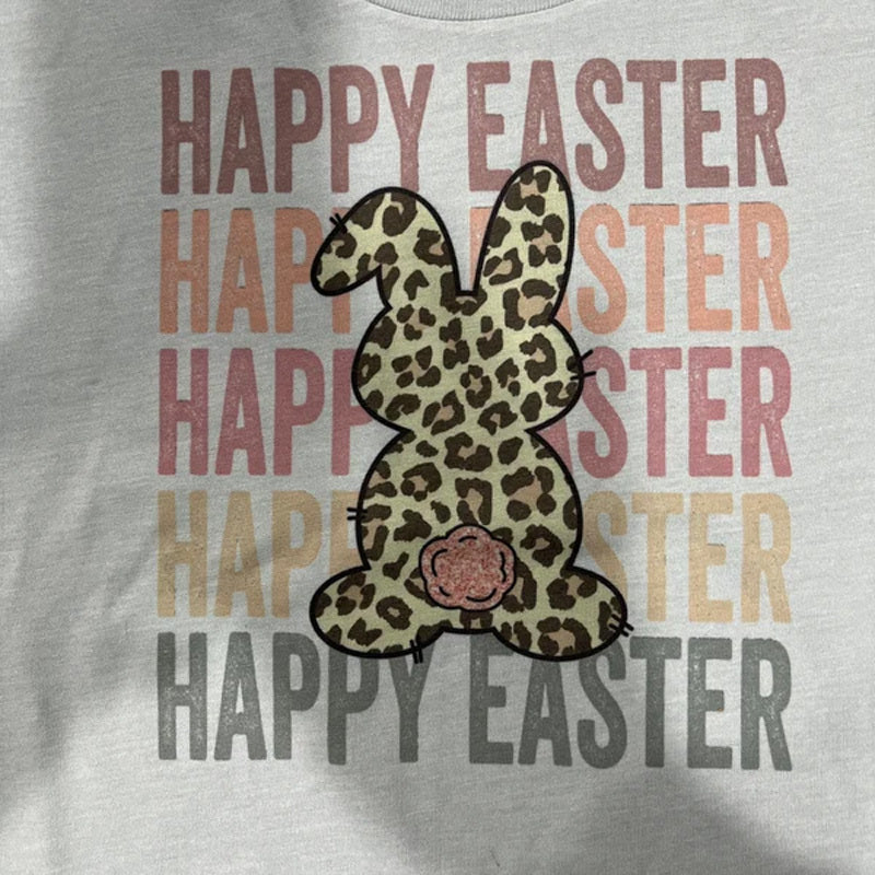 Women's Round Neck Short Sleeve T-Shirt With Rabbit & 'HAPPY EASTER' Print, Summer Casual Tee
