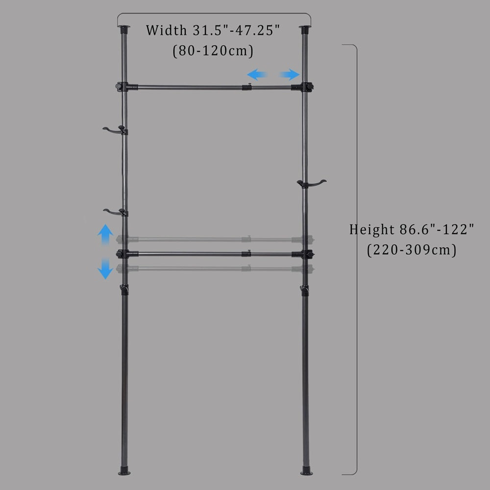 Floor To Ceiling Adjustble Garment Rack, Heavy Duty 2-Tier Clothes Rack