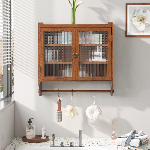 Glass Door Vintage Double Door Wall Cabinet With Three Levels Of Storage And Towel Rail, Suitable For Bathroom, Kitchen, Dining Room, Brown Unavailable Platforms- Temu