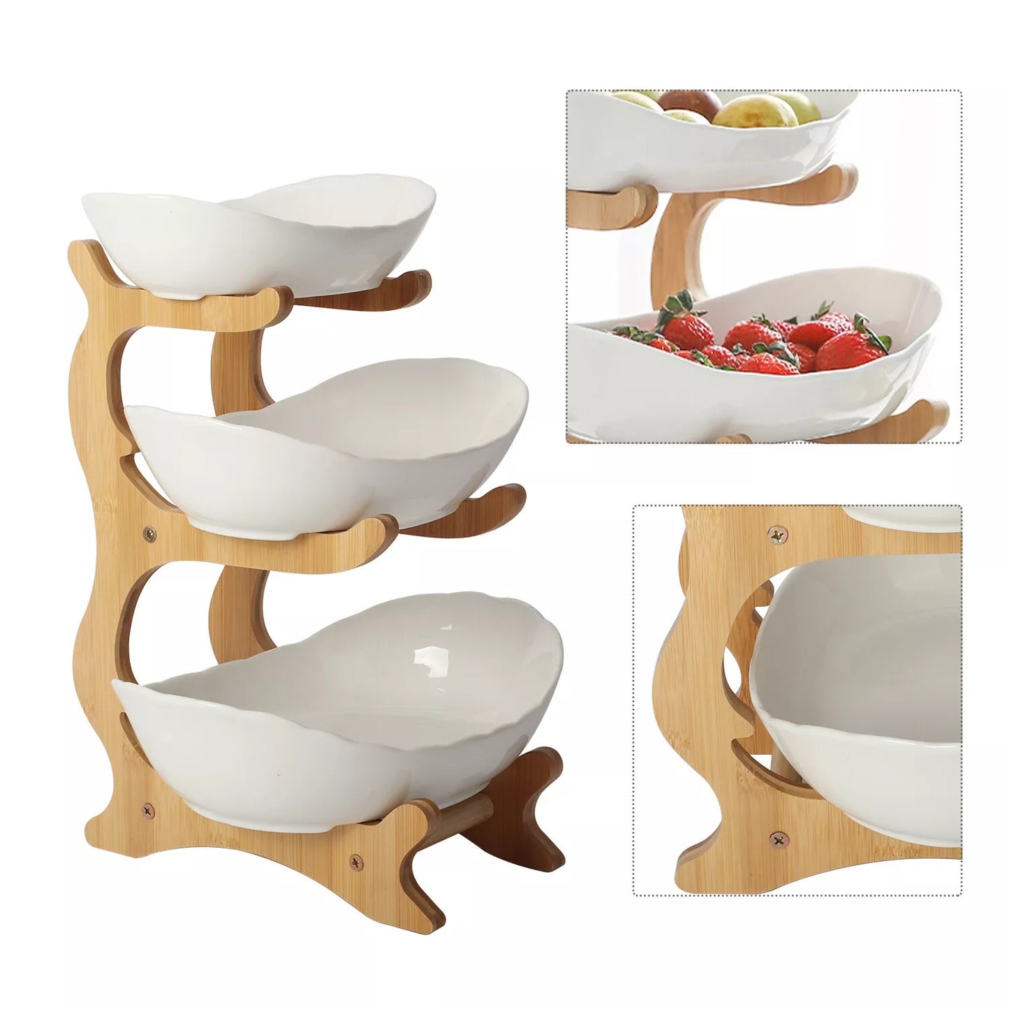 Multifunction Fruit Basket 3Tier Ceramic Bowl Countertop Fruit Bowl Vegetable