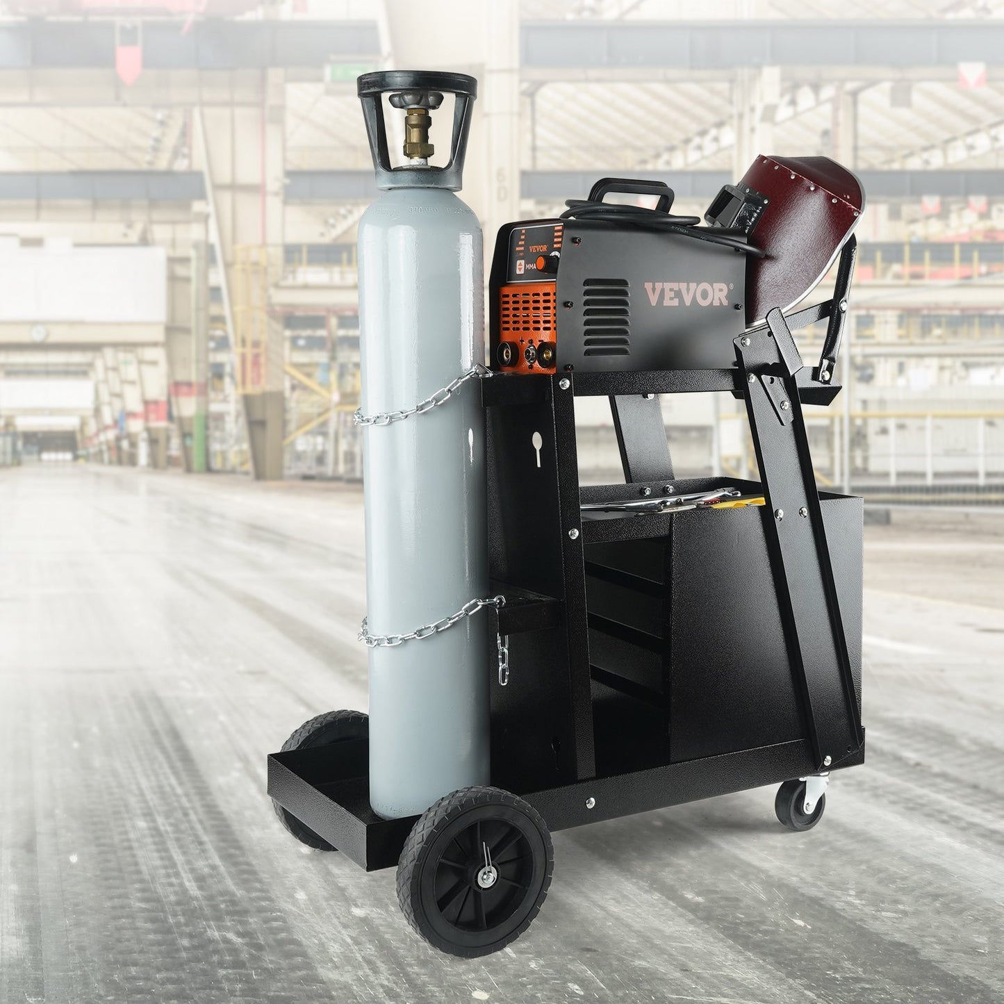 Welding Cart, 2Tier 4 Drawers Welder Cart With 265 LBS Weight Capacity, Swivel Wheels, Tank Storage Safety Chains, Heavy Duty Rolling MIG Welder Cart For Mig Welder And Plasma Cutter