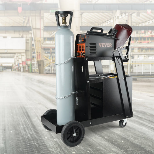 Welding Cart, 2Tier 4 Drawers Welder Cart With 265 LBS Weight Capacity, Swivel Wheels, Tank Storage Safety Chains, Heavy Duty Rolling MIG Welder Cart For Mig Welder And Plasma Cutter