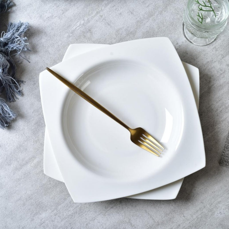6-piece Set Of White Bone China 9.5-inch Square Soup Plate
