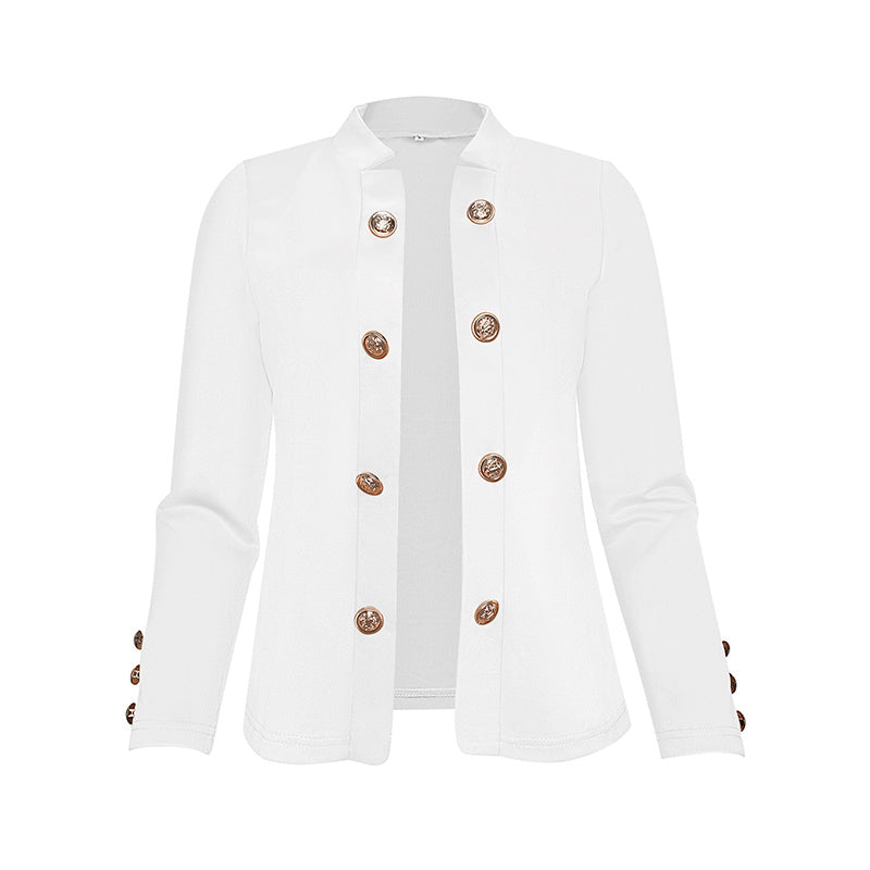 Plus Size Women's Solid Color Double Breasted Long Sleeve Top - Button Cuff Casual & Office Wear