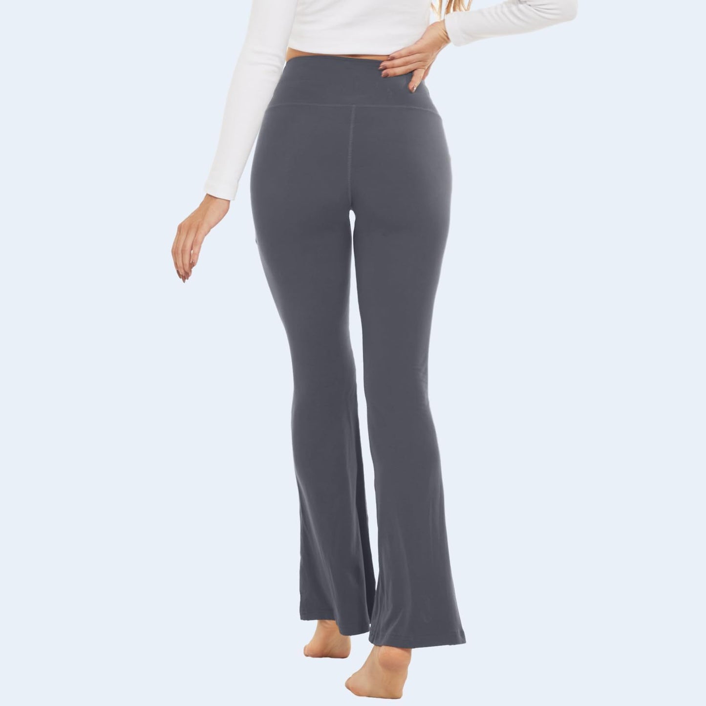 Flared Pants - Cropped Crossover Waist Pockets In Solid Dark Gray