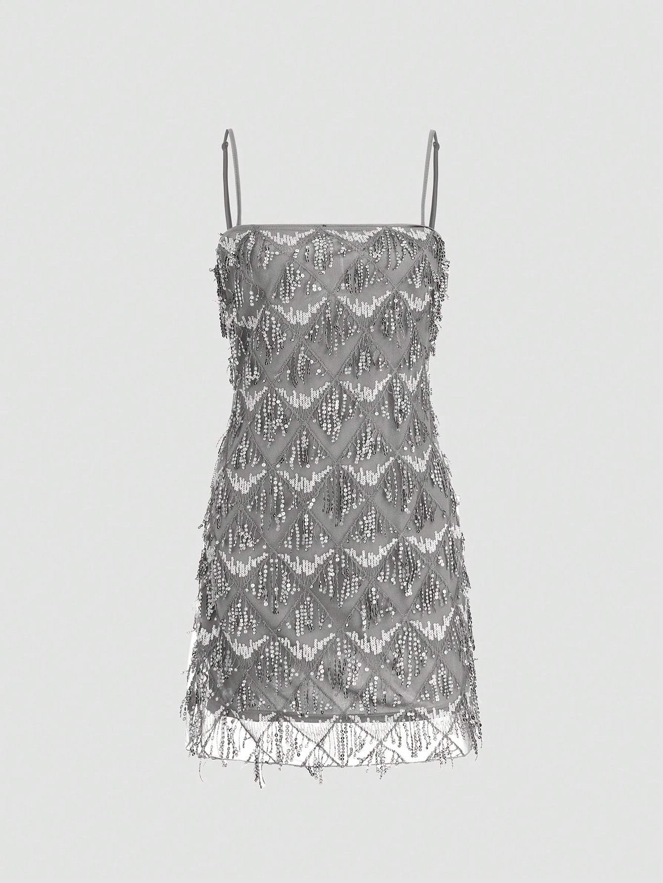 Women's Glitter Spaghetti Strap Formal Evening Party Dress