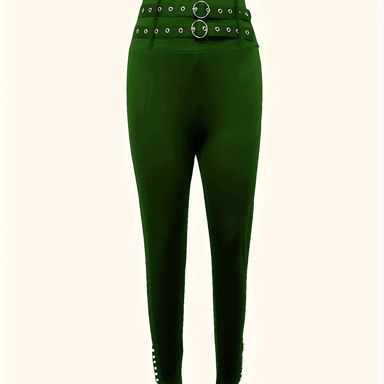 Ladies' Buckle And High Waisted Perforated Pants Sexy Slim Fit Pants Sexy Versatile New Clothes