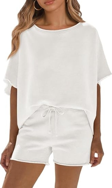 Fisoew Womens Summer 2 Piece Outfits Oversized Casual Short Sleeve Tops And High Waisted Shorts Workout Lounge Short Sets