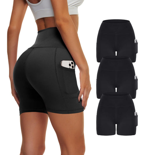 Yoga Pants - Three Points High Waist 3 Pieces Polyester Double Grinding Black X3