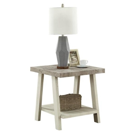 Contemporary Two Tone Wooden Framed Side Table In Athens, Weathered Gray And Beige