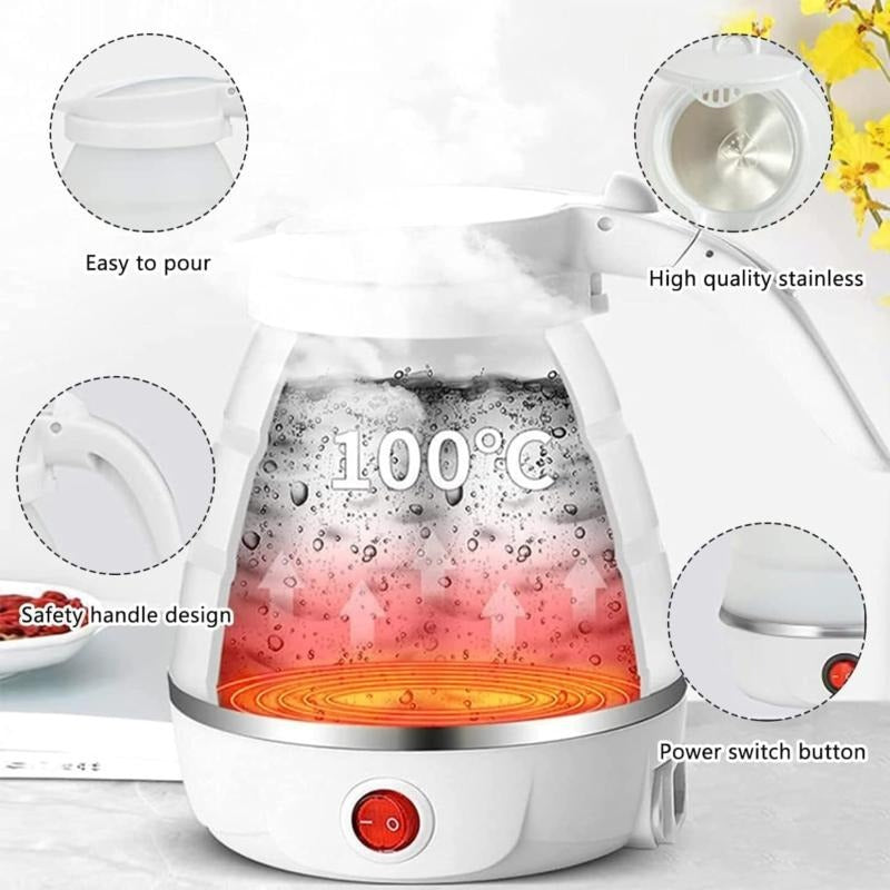 1pcs 600ML Collapsible Travel Electric Water Kettle Folding Camping Caravan Silicone