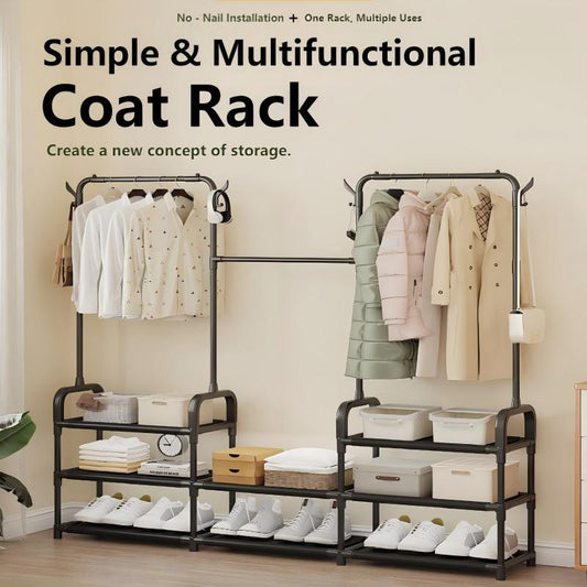 A Coat Rack With Multi-functional Partitions, Available In Black And White, Features Double Hanging Areas. Can Be Delivered To All European Countries. Please Contact Our Customer Service