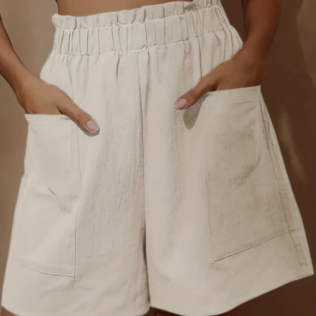 Plus Size Women's Loose Wide Leg Cotton Material Pocket Solid Elastic High Waist Shorts