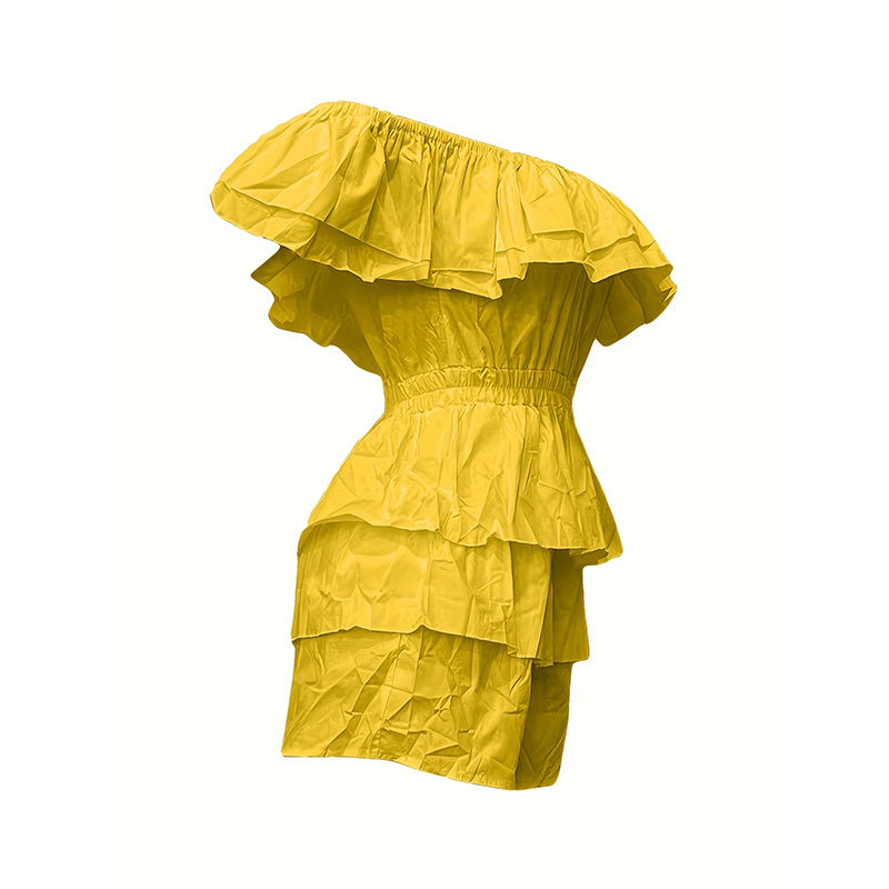 Womens Sexy Off Shoulder Rompers Summer Ruffle Short Sleeve Tiered Short Jumpsuits