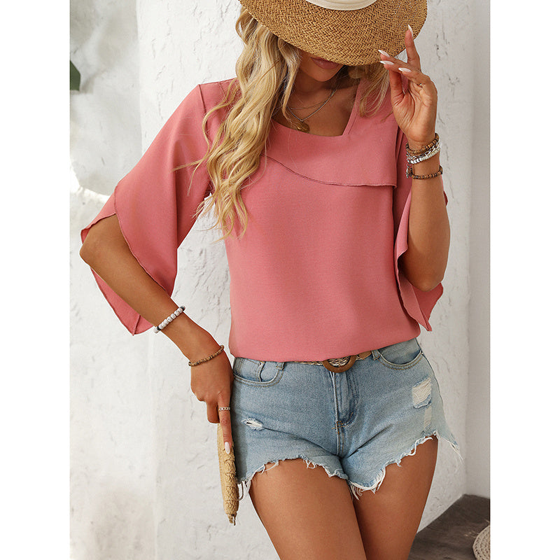 Womens Tops Dressy Casual 3 4 Sleeve Asymmetrical V Neck Work Shirts Blouses