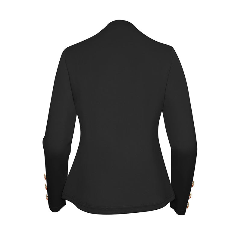 Plus Size Women's Solid Color Double Breasted Long Sleeve Top - Button Cuff Casual & Office Wear