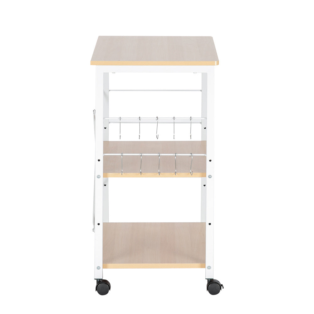 3-tier With 10 Hooks, 4 Wheels, X-reinforcement On The Back, Microwave Rack