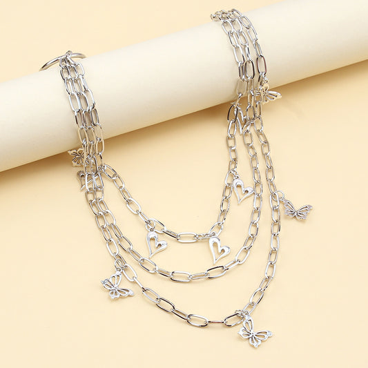 Metal Hollow Butterfly Pendant Phants Zipper Multi-layer Body Chains
