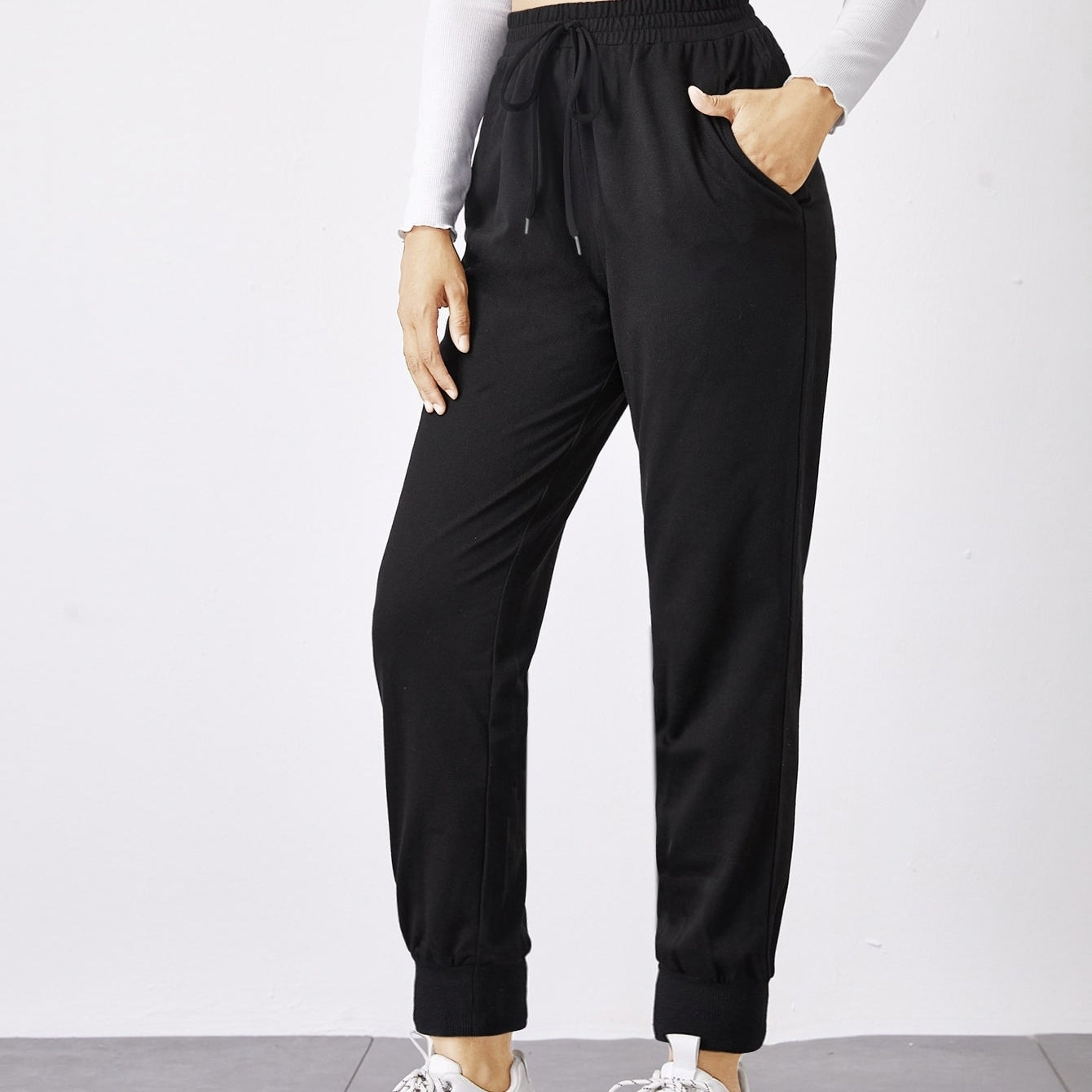 Women's Solid Color Drawstring With Pocket Pants