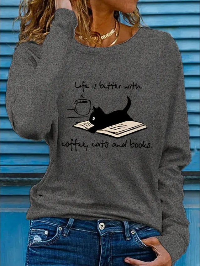 Women's Printed Long Sleeve Hoodless Sweatshirt