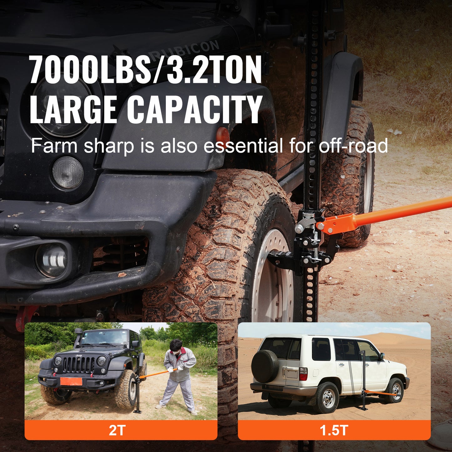 VEVOR High Lift Farm Jack, Utility Farm Jack, 7000 Lbs Capacity Ratcheting Off Road Utility Jack, Heavy-Duty Farm Jack For Tractor, Truck, SUV, Bumper Lift, Orange