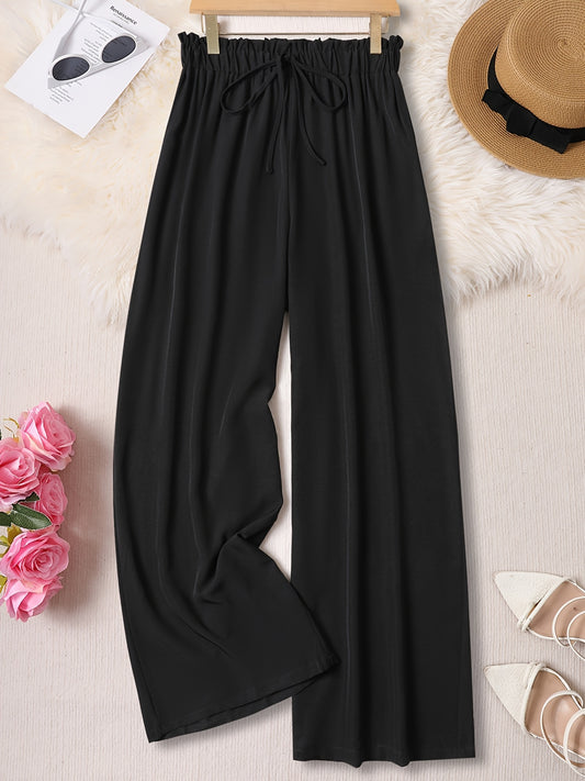 Women's Plus Size Elastic Waistband Pants With Waist Tie - Summer Casual Wide-Leg Trousers
