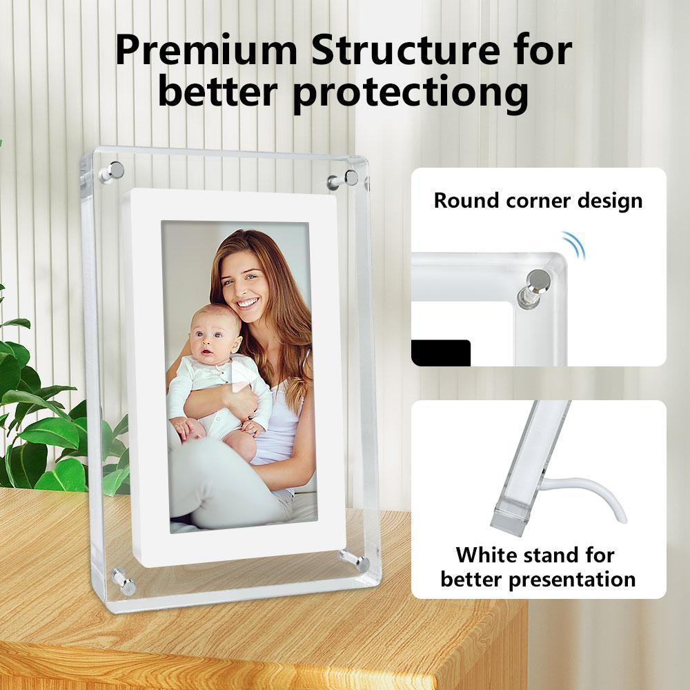 7-inch Acrylic Auto-rotating Digital Photo Frame, Built-in Memory And Battery, High Resolution, Suitable For Desktop Decoration