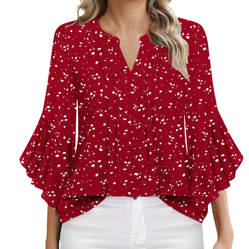 Womens Ruffle 3 4 Sleeve Chiffon Blouses Dressy Casual Trendy Shirts V Neck Business Work Top