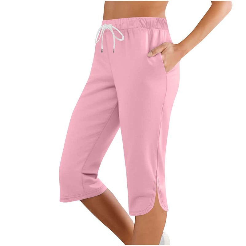 Women's Capri Leggings Drawstring High Waisted Sweatpants Lounge Running Gym Short With Pockets