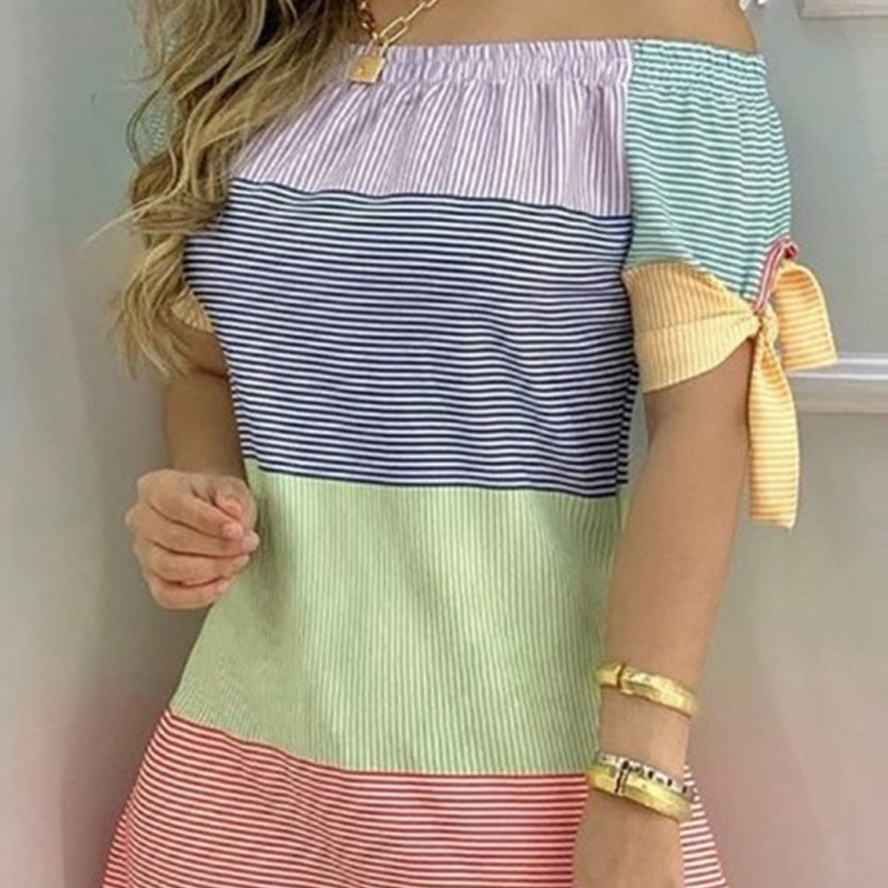 Womens Fashionable Off-Shoulder Slim Dress With Elegant Knot Detail Sexy Spring & Summer Evening Dress