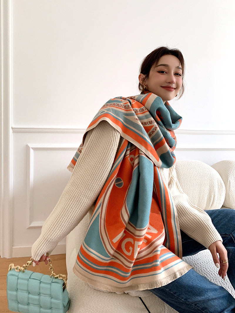 Street Geometric Imitation Cashmere Shawl Scarf Women