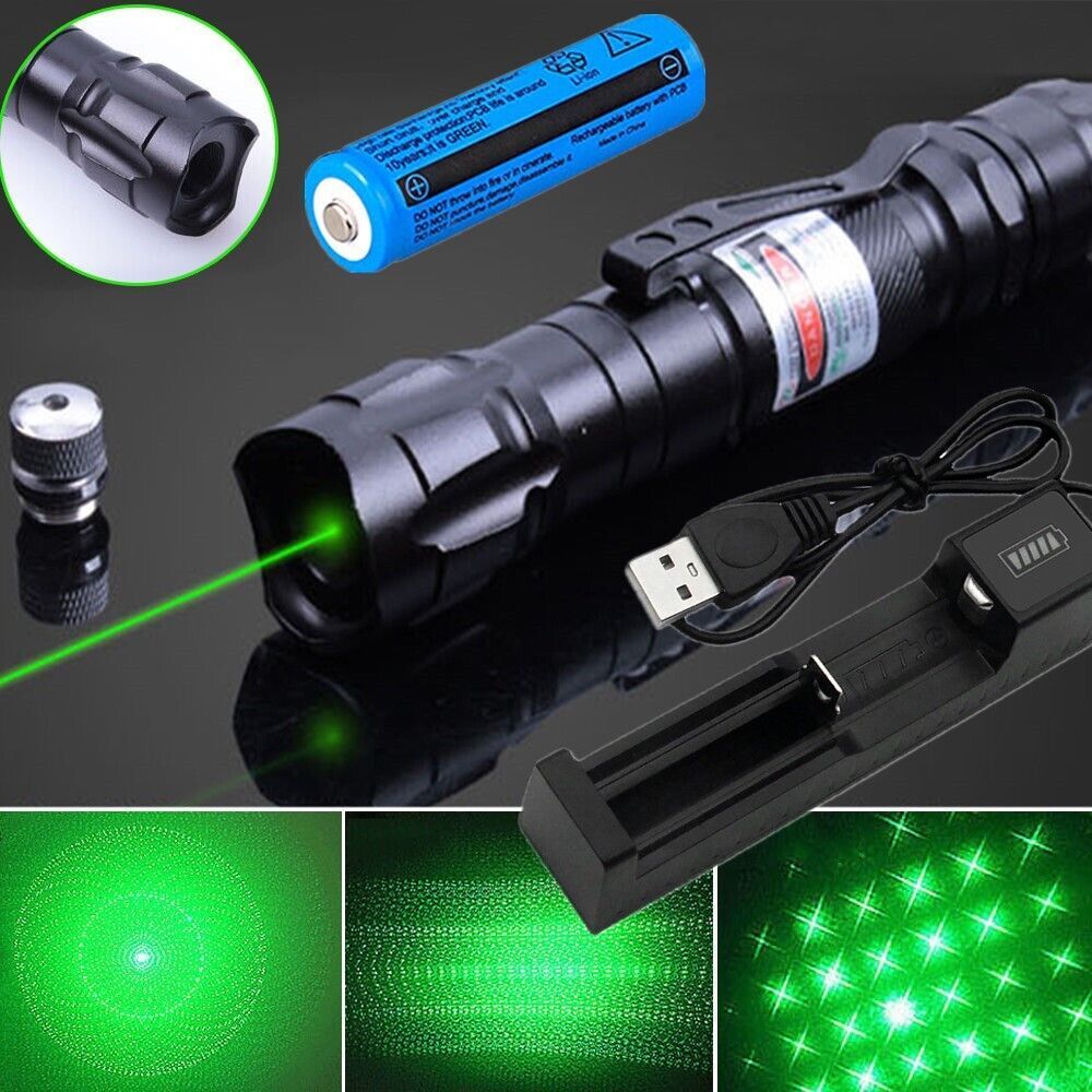 USB Rechargeable Green Laser Pointer Pen Visible Beam LED Flashlight Torch Lazer