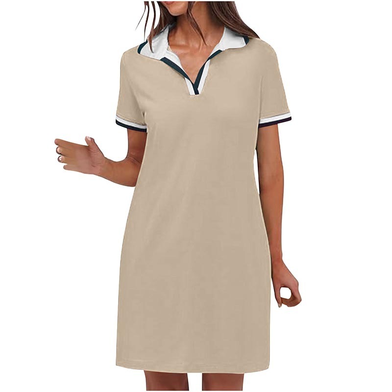 Women's Polo Dress Short Sleeve V Neck Casual Summer Mini Shirt Dress With Pockets