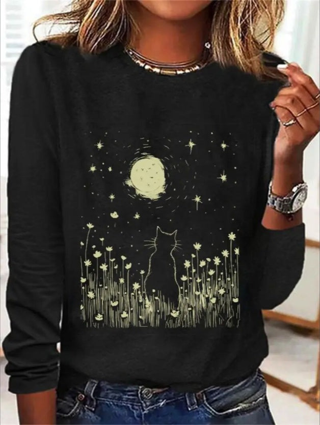 Women's Printed Hoodless Long Sleeve Sweatshirt