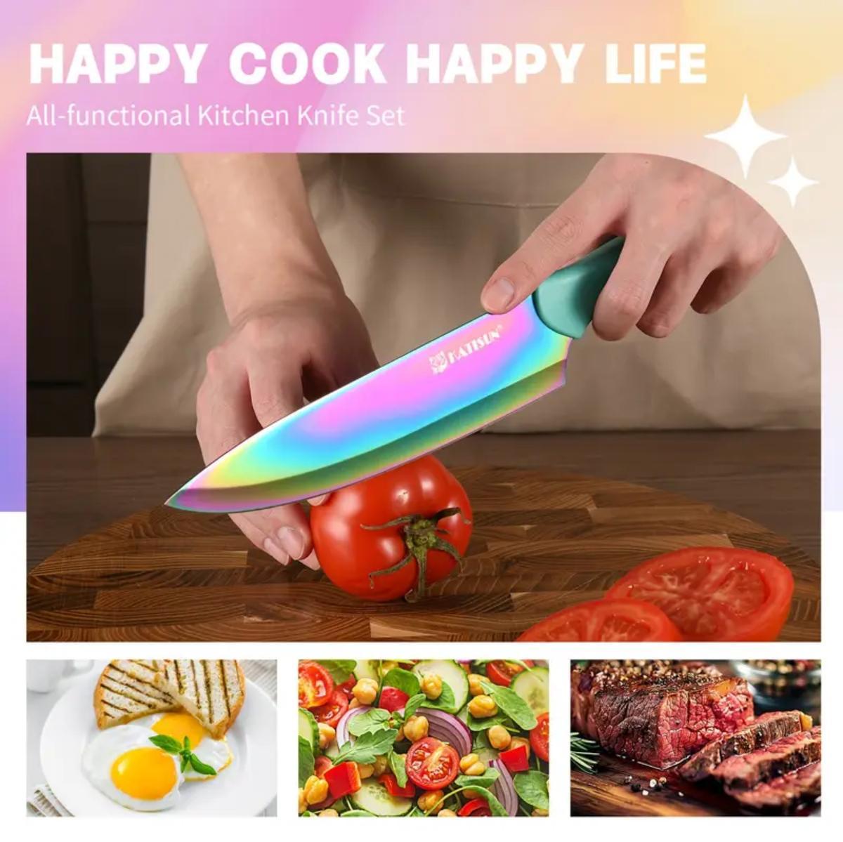 Beautiful Rainbow Titanium Coated Kitchen Knife Set
