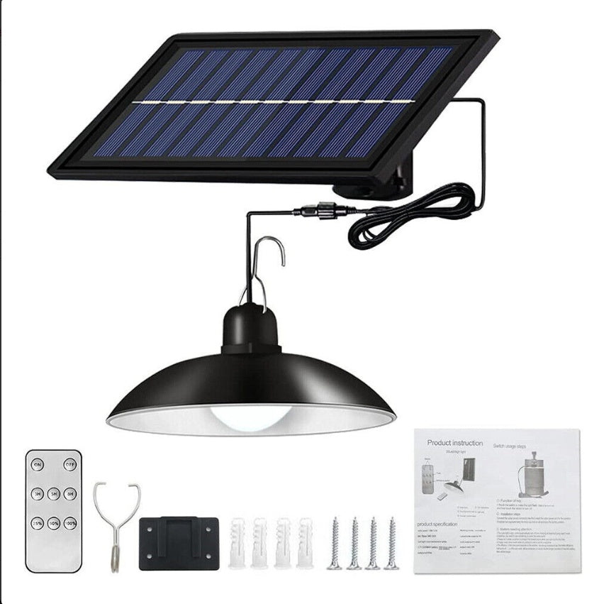 LED Solar Powered Pendant Hanging Light Lamp Outdoor Garden Yard Shed Lighting