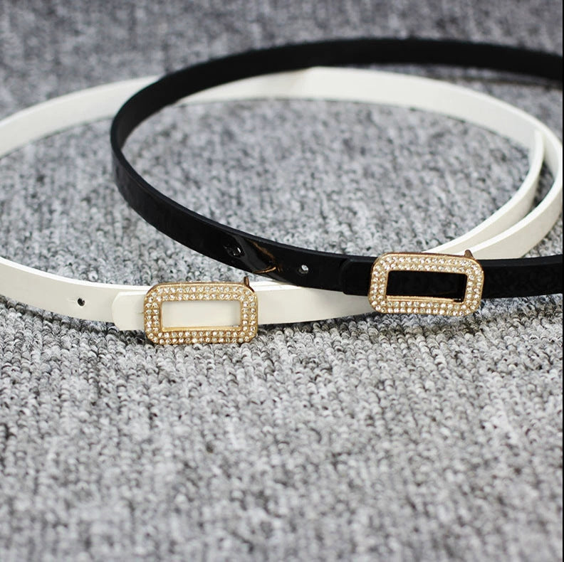 Fashionable All-match Bow Buckle Patent Leather Thin Belt