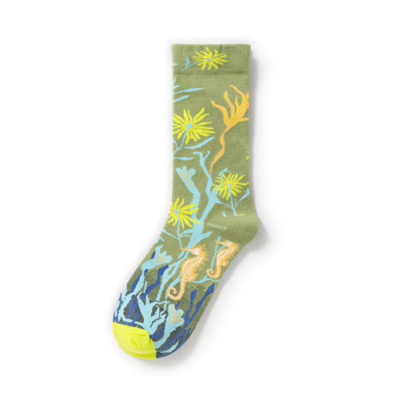 Retro Trendy Autumn And Winter Abstract Art Socks Europe And America Creative Combed Cotton