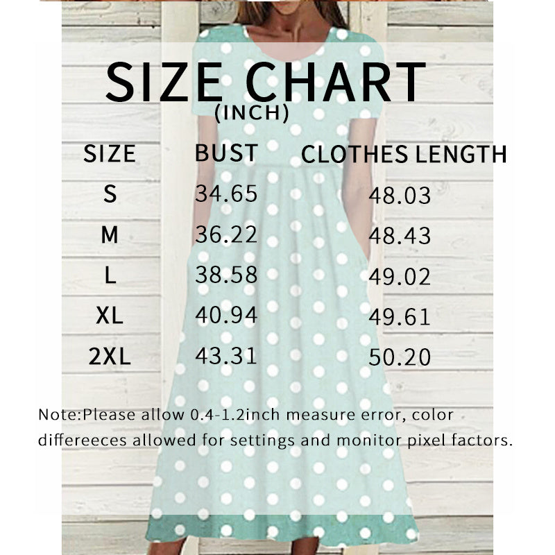 Women's Summer Short Sleeve Polka Dot Print Long Dresses Casual Beach Sundress With Pockets