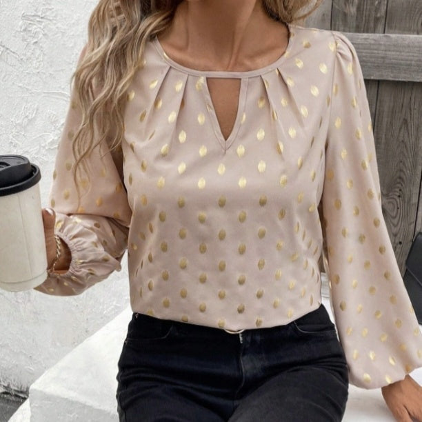 Women's Notch V-neck Long Sleeved Shirt Top