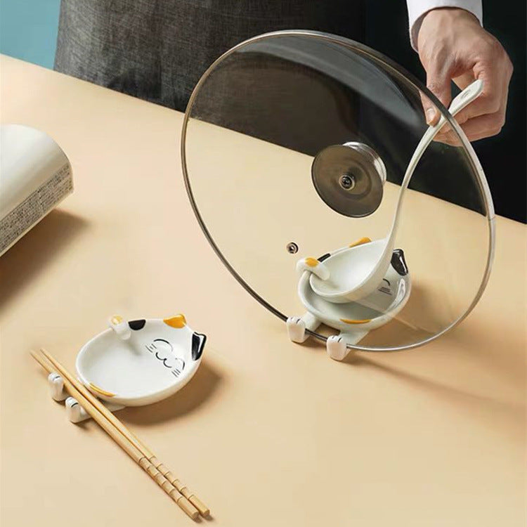 Creative Cartoon Ceramic Pot Cover Chopsticks Spoon Holder