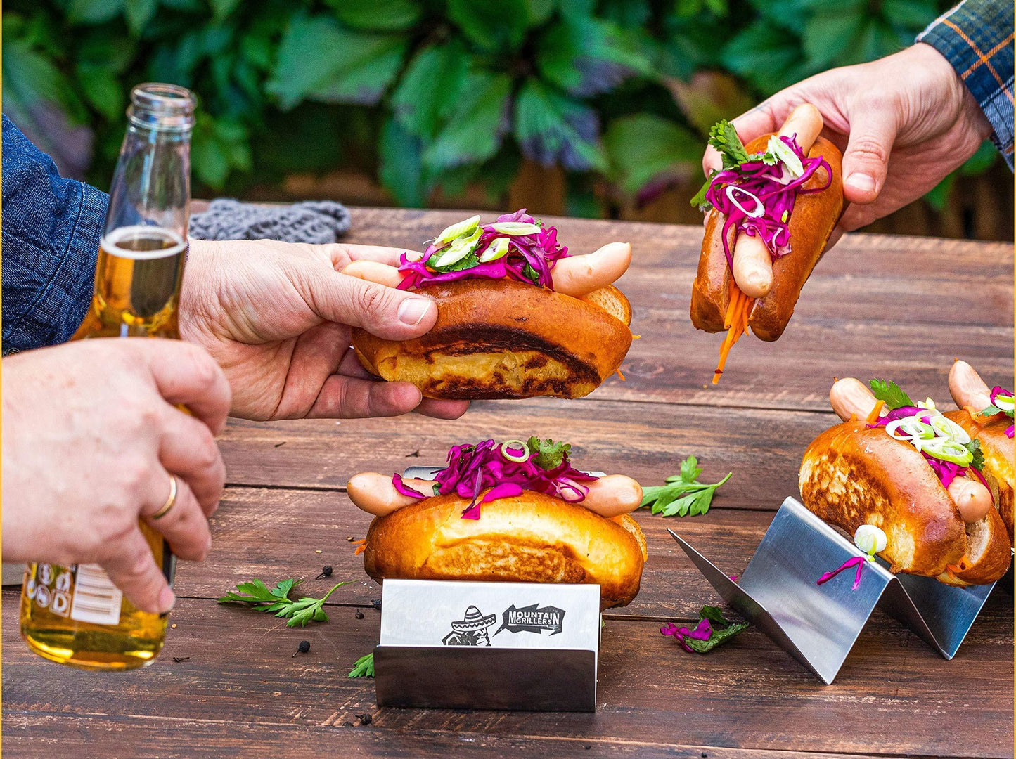 Taco Holder Set Of 4, Reversible Stainless Steel Racks Hold 2 Or 3 Shells, No Mess, Dishwasher Safe